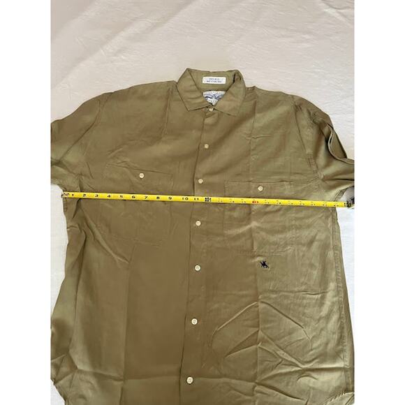 VTG Perry Ellis Shirt Tan Khaki Silk Long Sleeve Button Down Sz M - Picture 4 of 5
